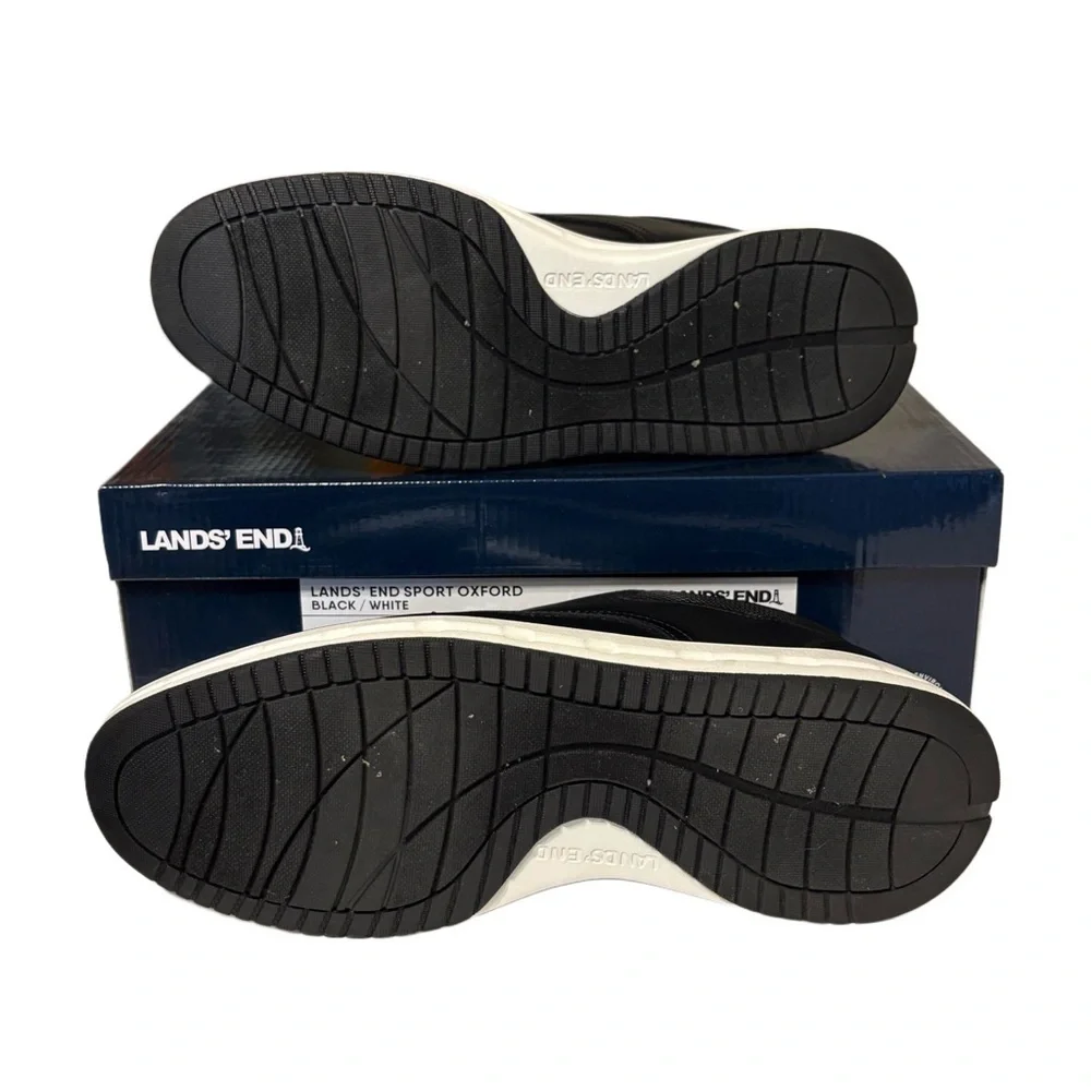 Lands' End Men's Black Leather Derbys with White Sole